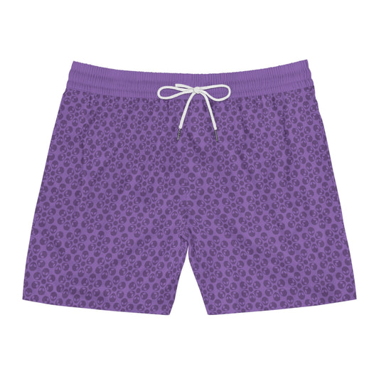 Stylish Mens MidLength Swim Shorts Beachwear Vacation Essentials Poolside Comfort Summer Outfit Trendy Swimwear Alien Flowers Light Purple