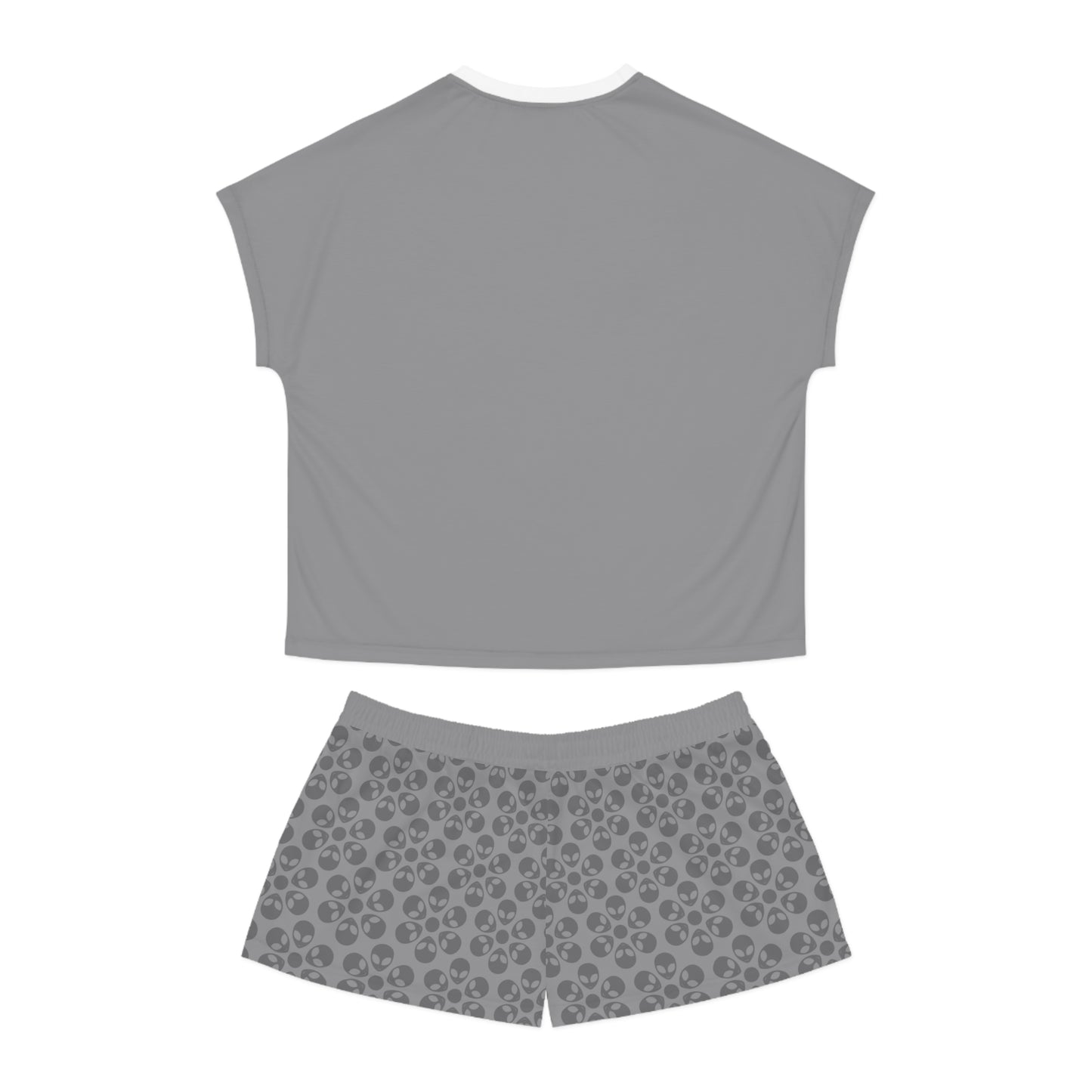 Stylish Womens Pajama Set Cozy Sleepwear AOP Floral Print Perfect for Lounging Gift for Her Summer Nights Relaxation Alien Flowers Grey