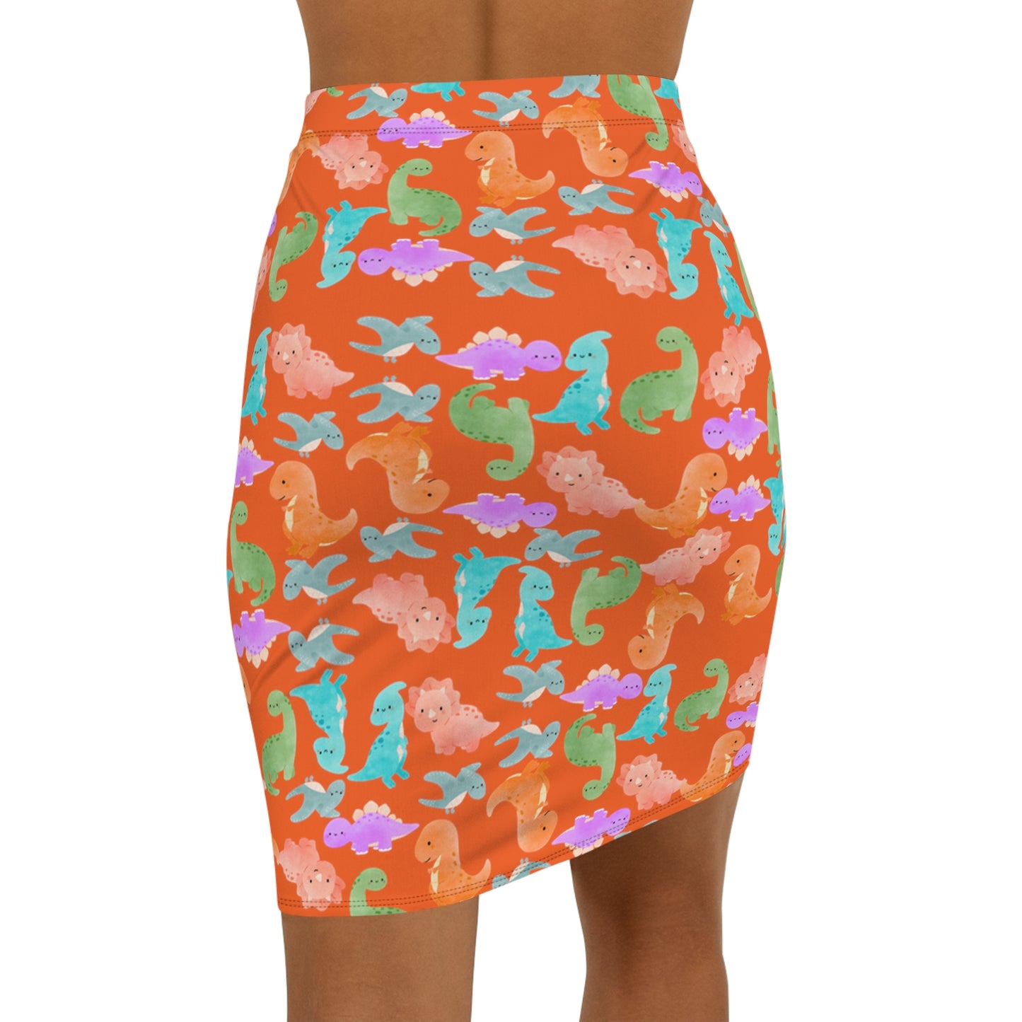 Dinosaur Print MidWaist Pencil Skirt for Fun and Playful Style Womens Skirt Cute Skirt Fashionable Skirt Casual Skirt Gift Idea Rainbow Dinos Orange