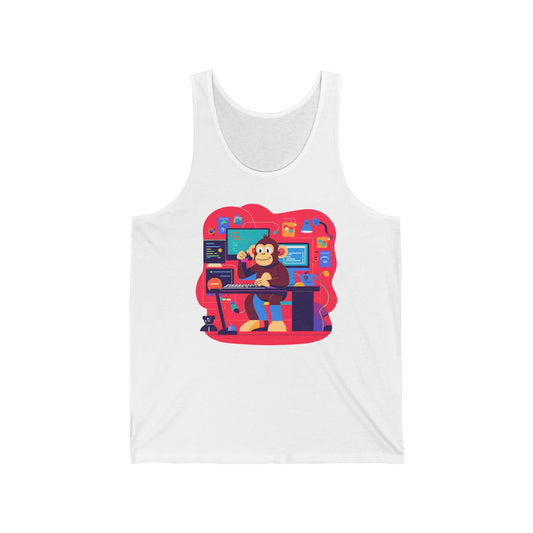 Creative Monkey Tech Tank Top, Unisex Jersey Tank, Gaming Shirt, Geek Wear, Gift for Programmers, Fun Summer Outfit