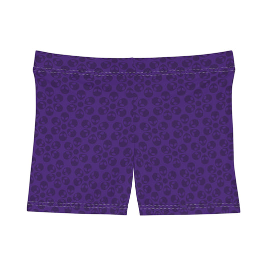 Alien Pattern Womens Shorts for Casual Summer Days Beach Wear Festival Outfit Relaxed Style Alien Flowers Purple