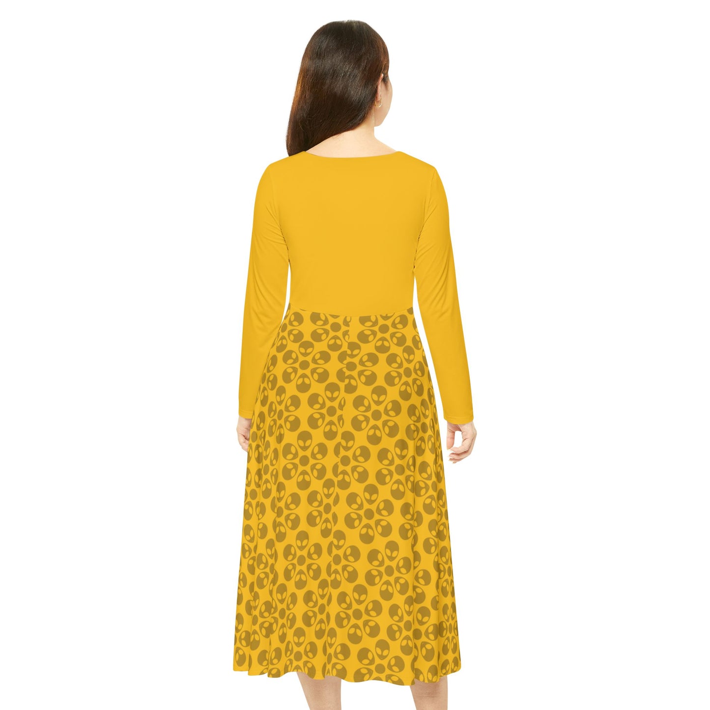 Womens Long Sleeve Dance Dress Alien Flowers Yellow