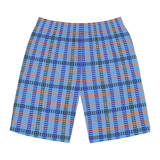 Vibrant Mens Board Shorts Perfect for Summer Beach Days and Pool Parties | Stylish Swimwear Train Tracks Light Blue