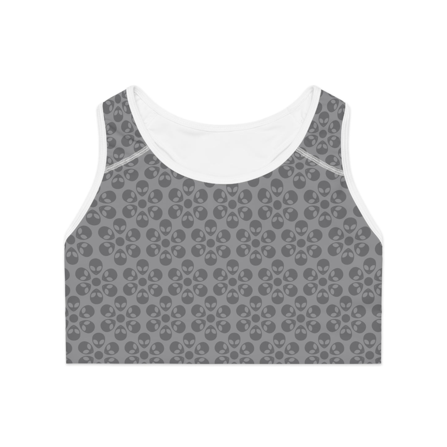 Trendy Floral Pattern Sports Bra Workout Bra for Women Fitness Gear Yoga Top Gym Wear Gift for Athletes Alien Flowers Grey