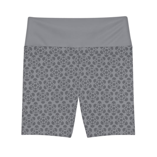 Womens Workout Shorts  Alien Flowers Grey