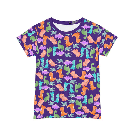Vibrant Dino Shirt Cute Summer Tee Beachwear Casual Outfit Gift for Ocean Lovers Rainbow Dinos Purple