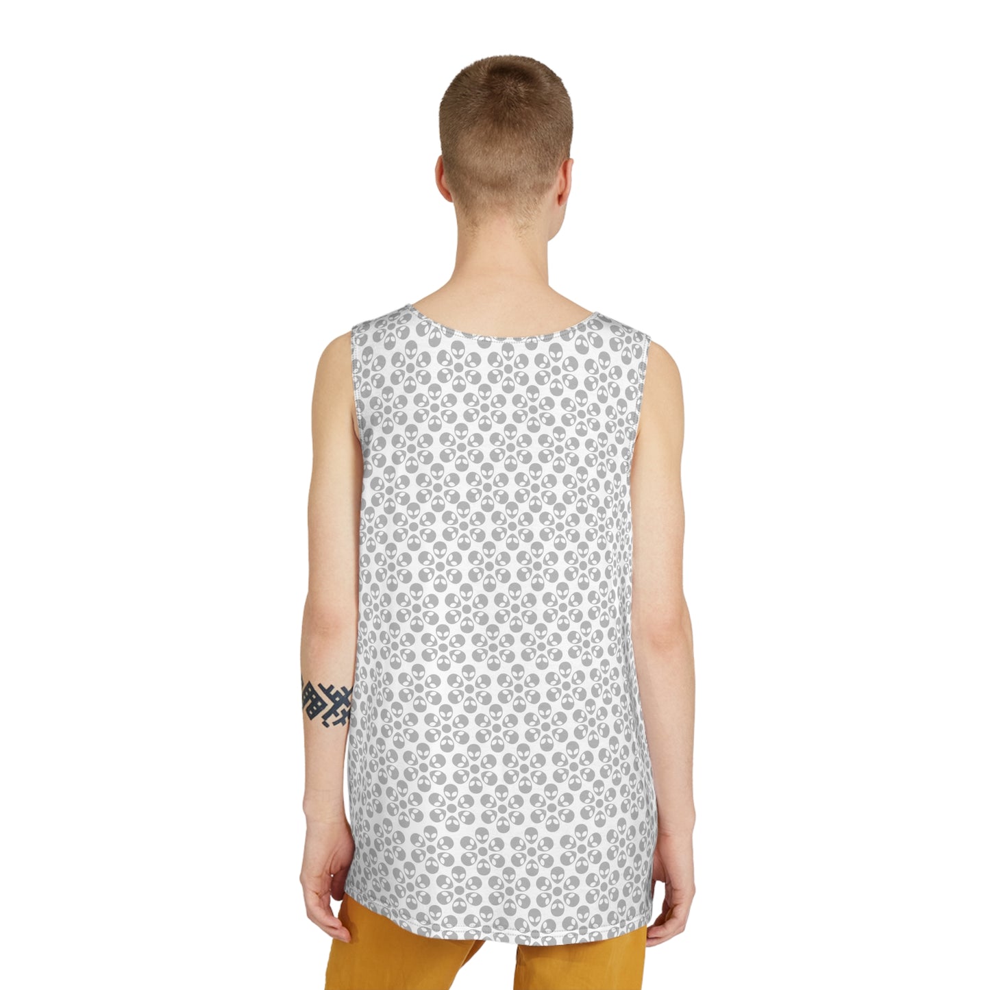 Stylish Mens Tank Top  AOP Leopard Print Summer Wear Fitness Gear Casual Apparel Trendy Vacation Outfit Alien Flowers White