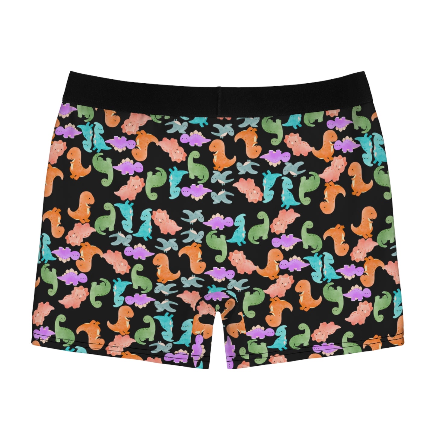 Playful Dino Print Mens Boxer Briefs Fun Underwear Colorful AOP Briefs Gift for Him Beach Vibe Loungewear Rainbow Dinos Black