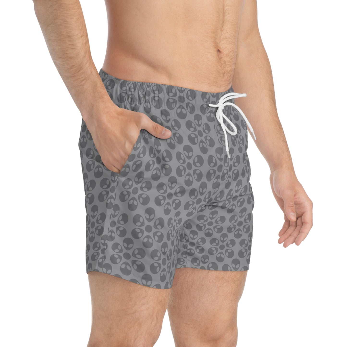 Stylish AOP Swim Trunks for Beach Days Summer Fun Pool Parties Vacation Wear Gift for Him Alien Flowers Grey