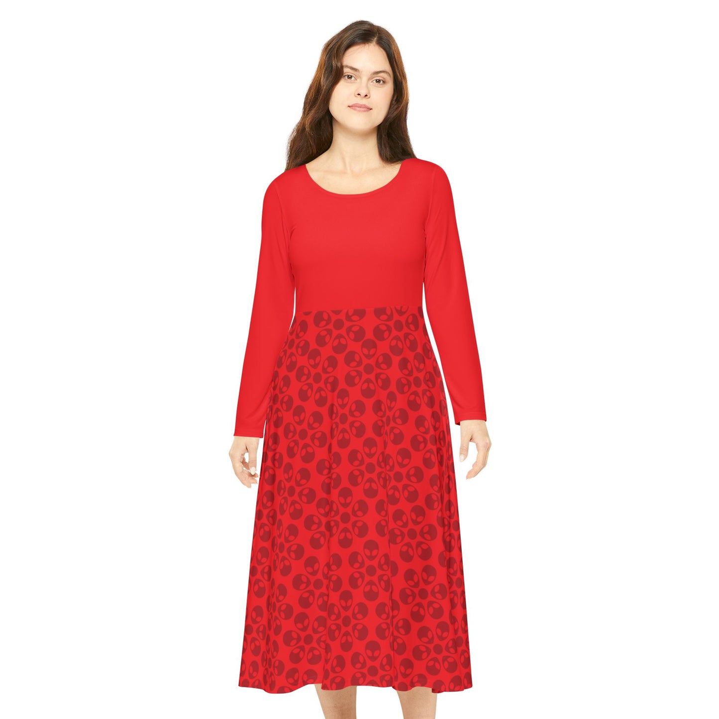 Womens Long Sleeve Dance Dress Alien Flowers Red