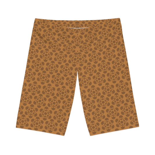 Womens Bike Shorts Alien Flowers Light Brown