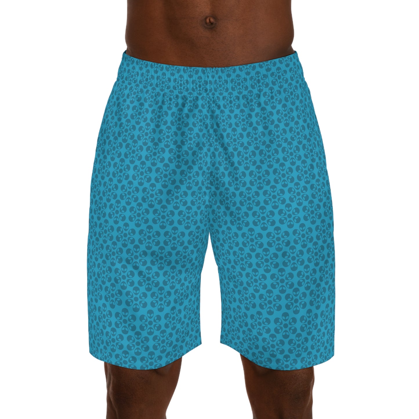 Mens Jogger Shorts  Alien Flowers Turquoise