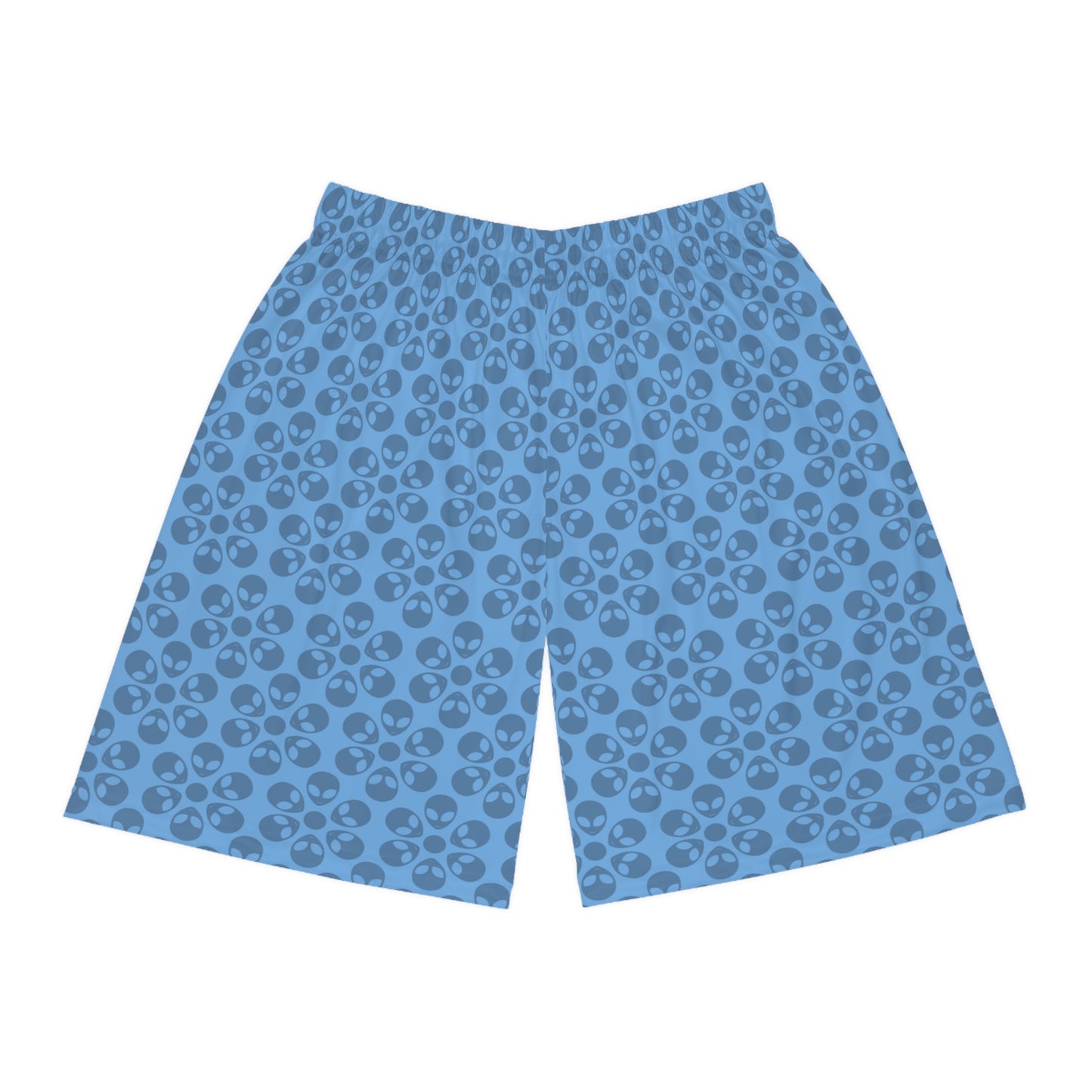 Trendy Skull Pattern Basketball Shorts Summer Activewear Sports Apparel Casual Wear Beach Shorts Gift for Basketball Lovers Alien Flowers Light Blue