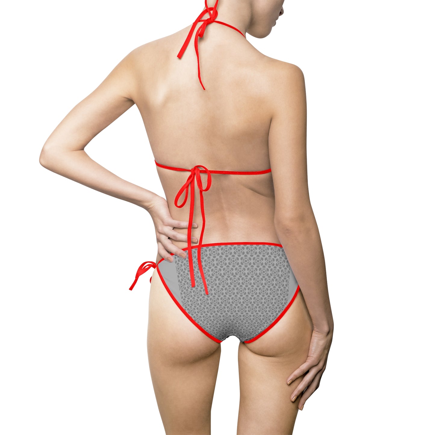 Chic Womens Bikini Swimsuit Stylish Swimwear for Beach Days Perfect for Summer Vacations Pool Parties And Resort Wear Alien Flowers Light Grey