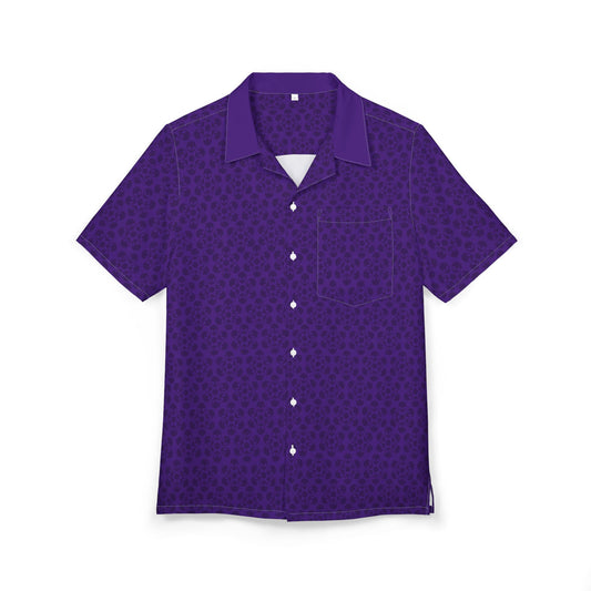 Unisex Hawaiian ButtonDown Shirt  Tropical Vibe Summer Apparel Beachwear Vacation Outfit Casual Wear Alien Flowers Purple