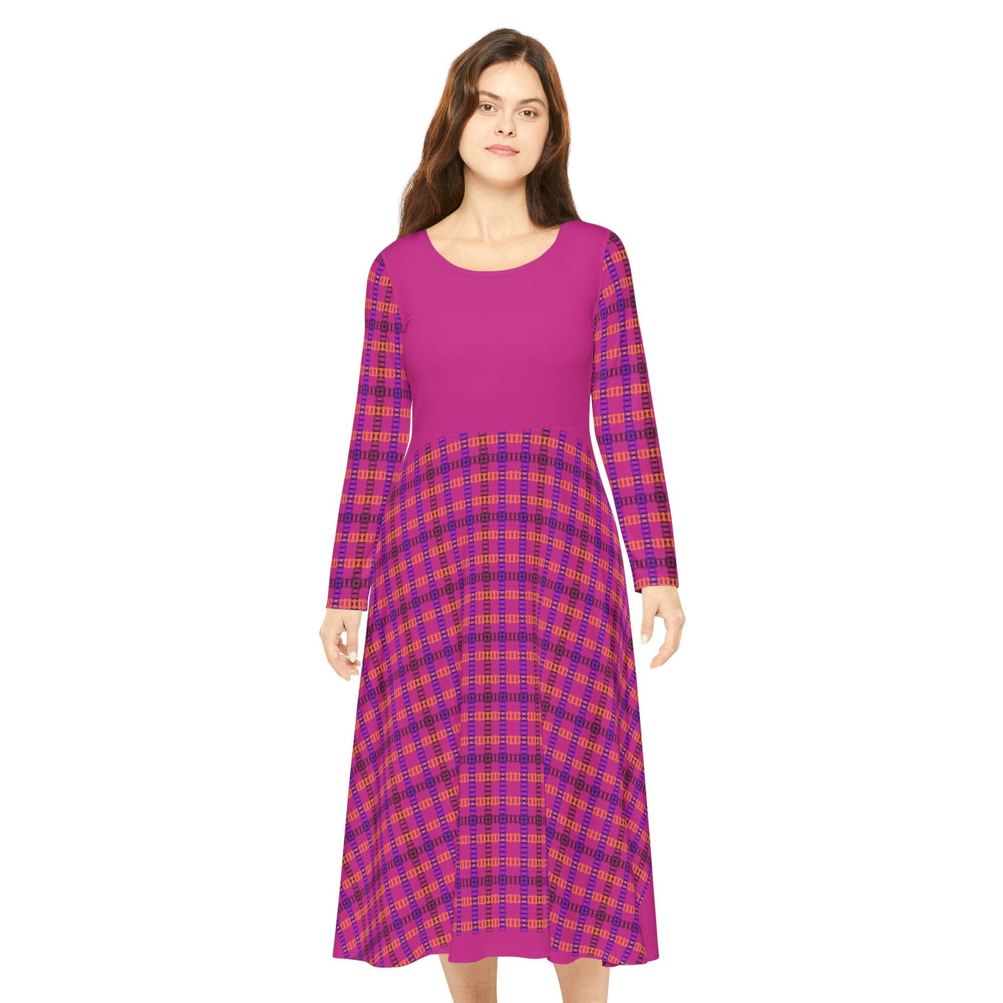 Plaid Long Sleeve Dance Dress for Women Stylish Dancewear Perfect for Performances Dance Recitals and Casual Outfits Train Tracks Pink