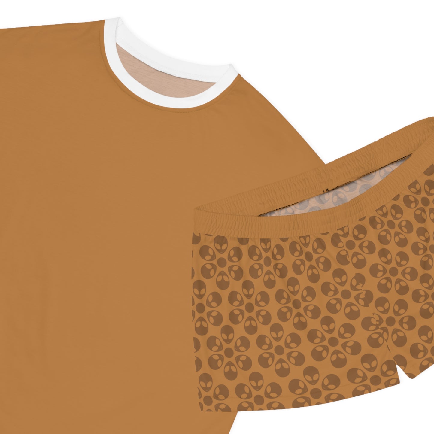 Stylish Womens Pajama Set Cozy Sleepwear AOP Floral Print Perfect for Lounging Gift for Her Summer Nights Relaxation Alien Flowers Light Brown