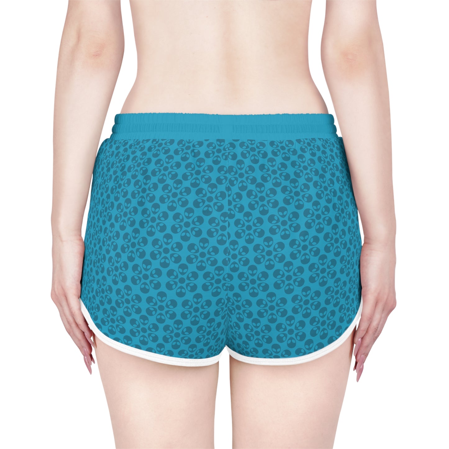 Womens Relaxed Shorts  Alien Flowers Turquoise