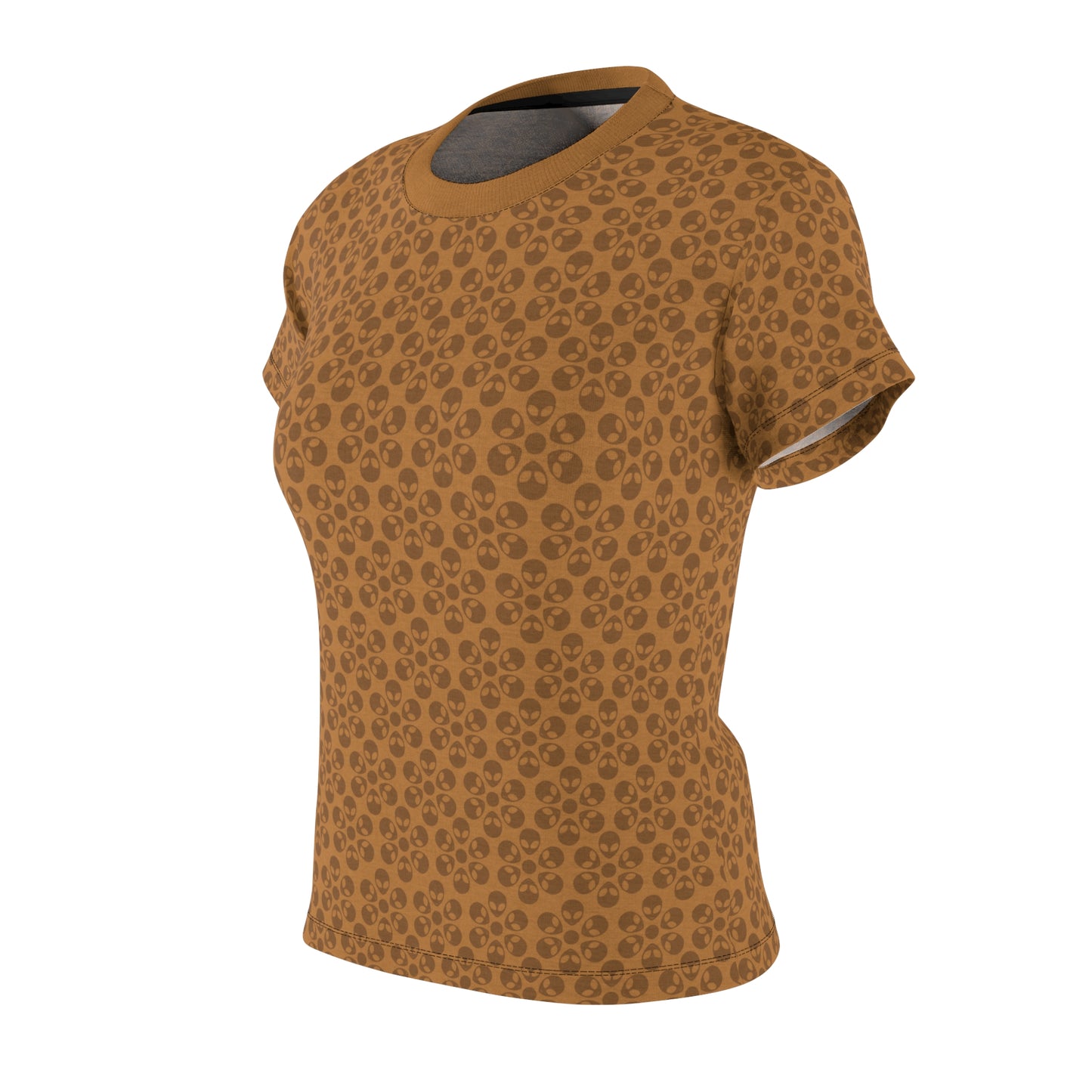 Stylish Womens Floral Tee  Casual Trendy Summer Fashion Gift for Her Short Sleeve Top Alien Flowers Light Brown