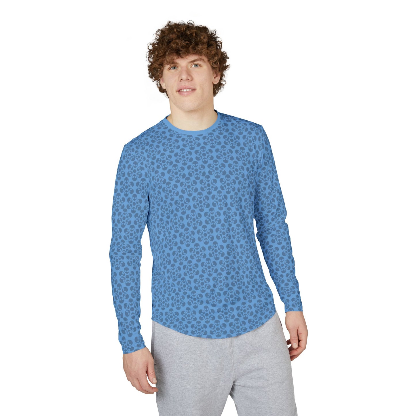 Mens UV Protection Long Sleeve Shirt  Alien Flowers Light Blue