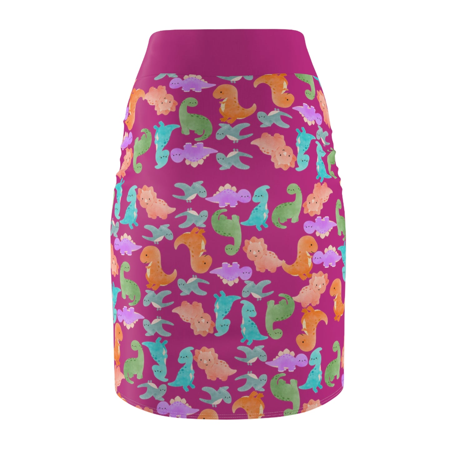 Whimsical Dino Pencil Skirt Fun Pencil Skirt for Summer Cute AOP Skirt for Women Vibrant Skirt for Parties Beachwear Rainbow Dinos Pink