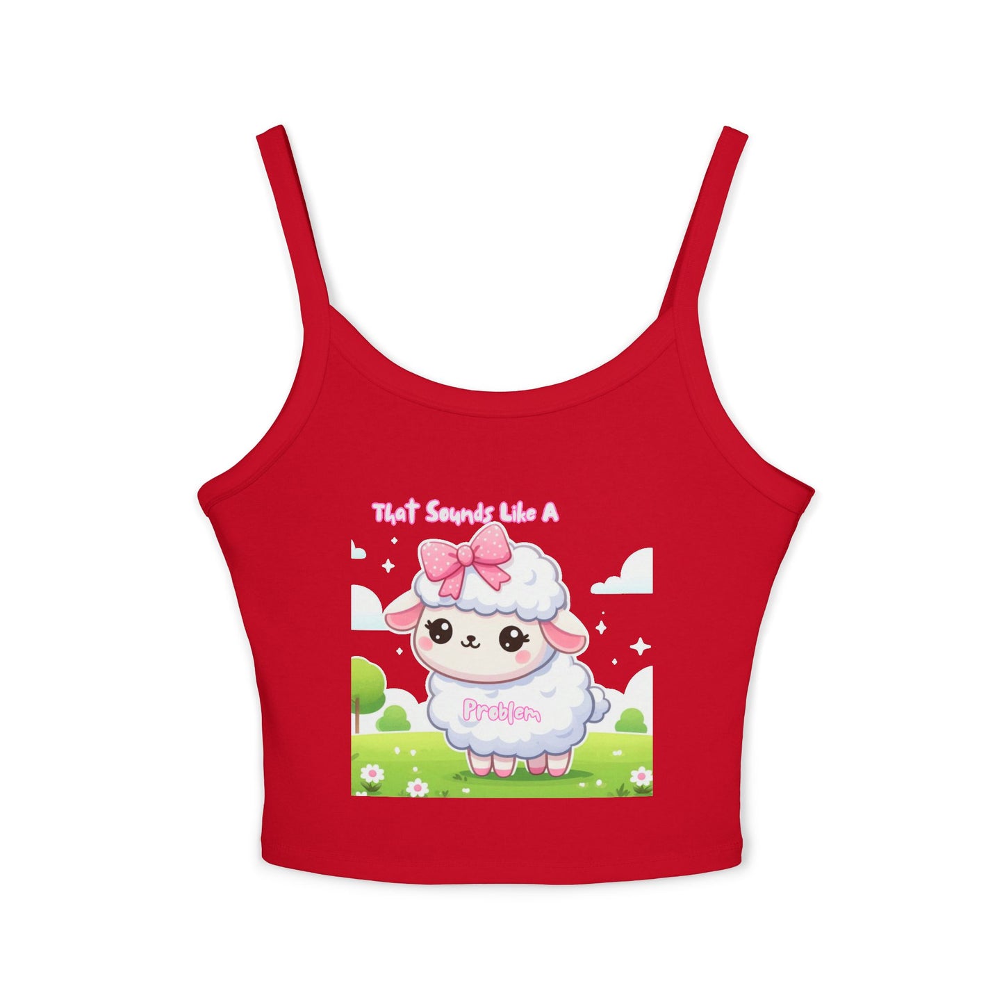 Cute Sheep Graphic Women&#039;s Spaghetti Strap Tank Top - Fun & Playful Design for Spring/Summer
