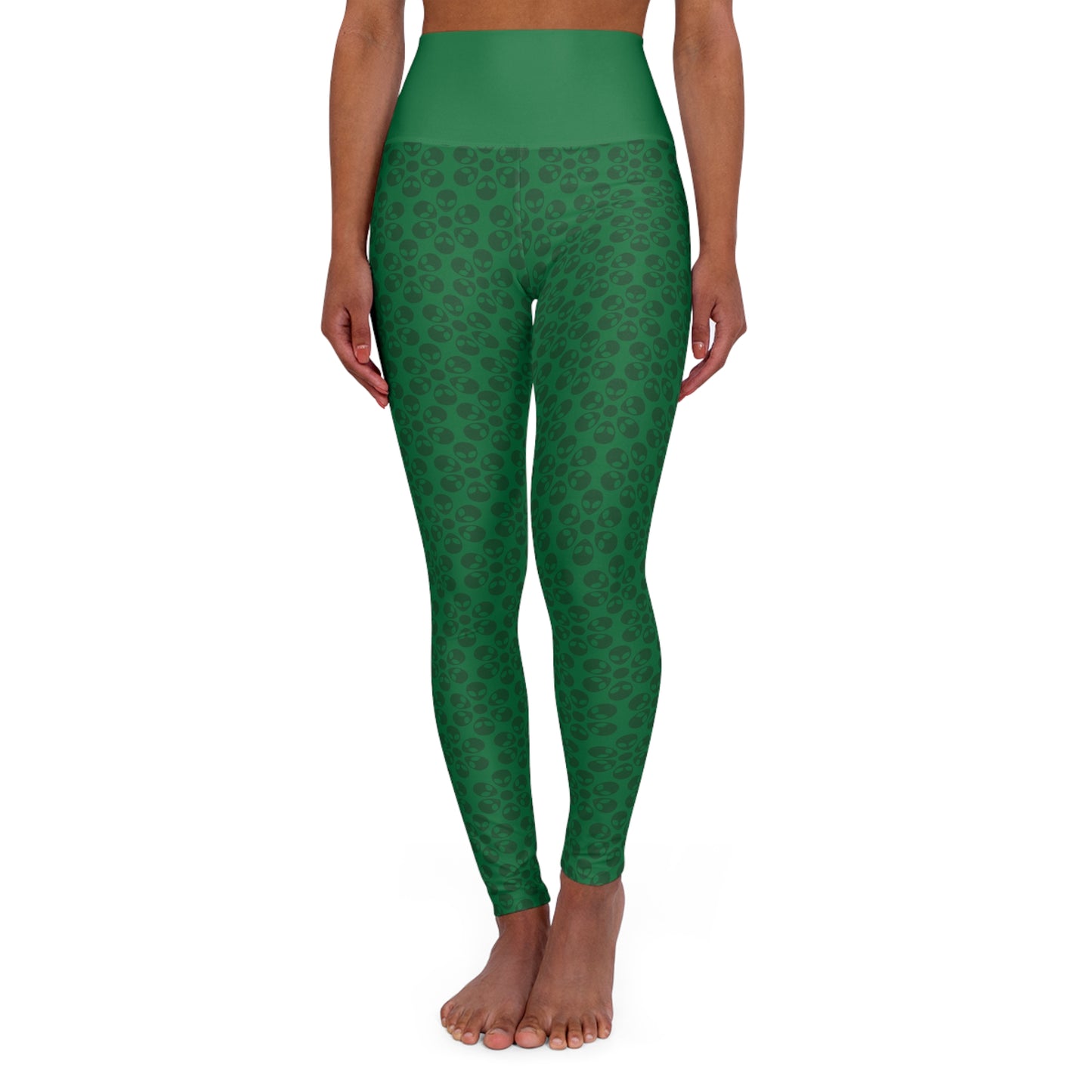 Stylish High Waisted Yoga Leggings Activewear Fitness Leggings Workout Pants Gift for Her Yoga Apparel Alien Flowers Dark Green