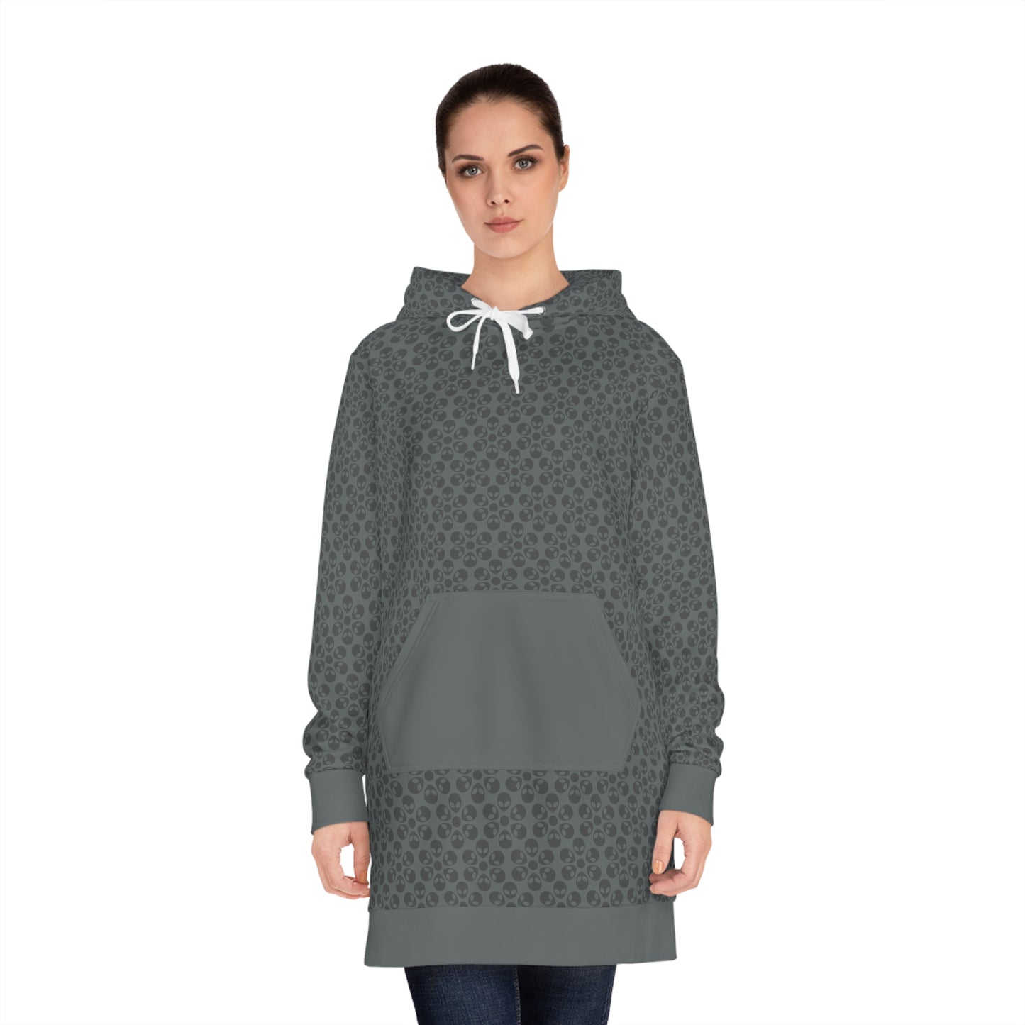Womens Hoodie Dress  Alien Flowers Dark Grey