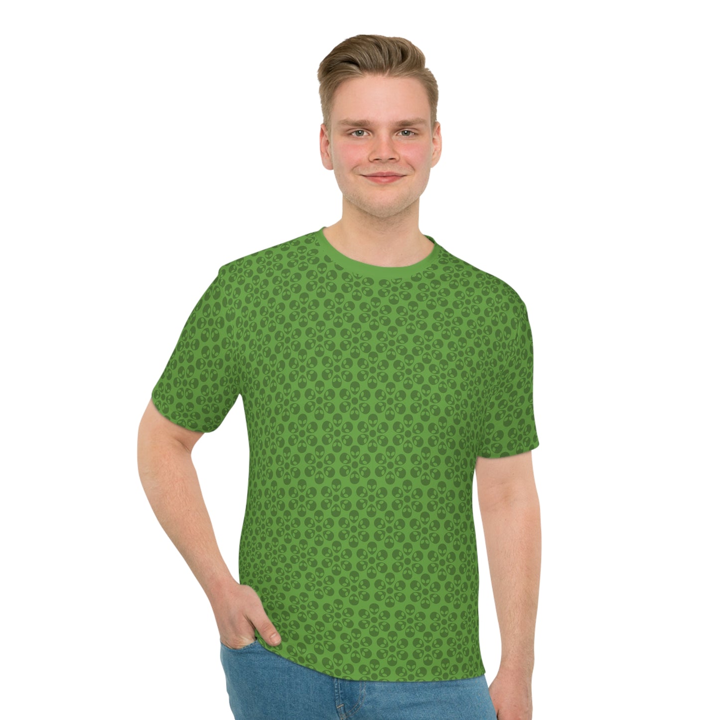 Mens Casual Graphic Tee Stylish Loose Tshirt Gift for Him Summer Fashion Relaxed Fit Wear Alien Flowers Green