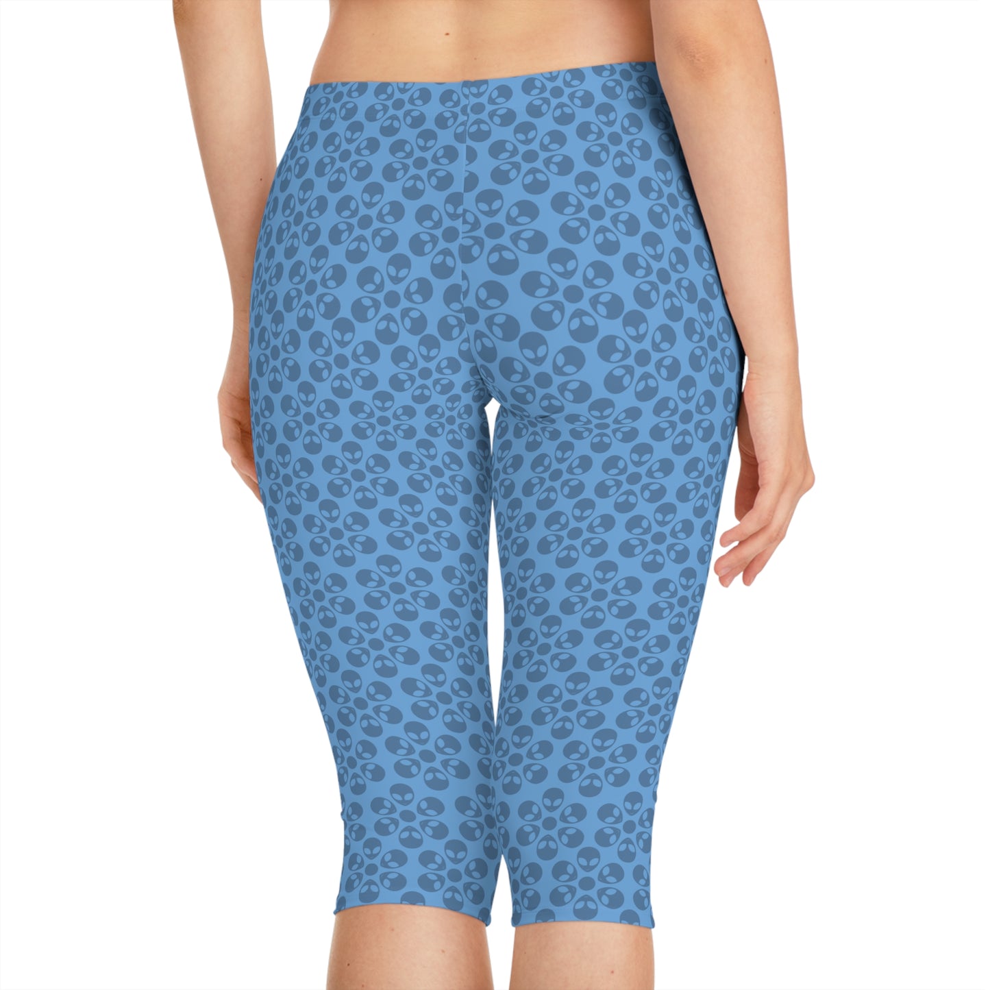 Womens Capri Leggings Alien Flowers Light Blue