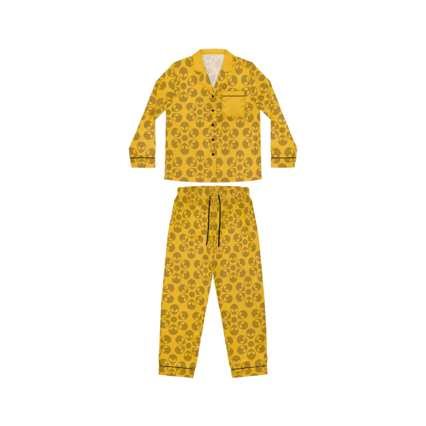 Womens Satin Pajamas  Alien Flowers Yellow