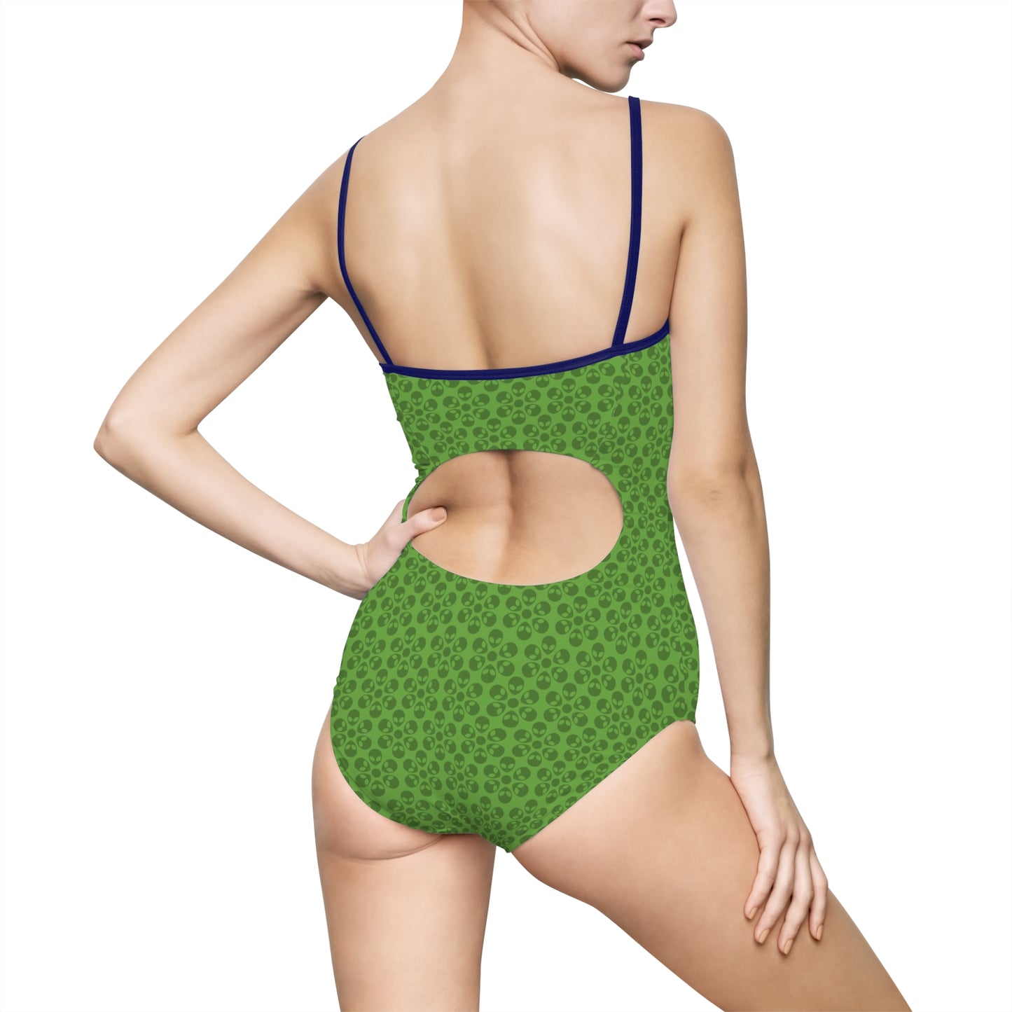Womens Onepiece Swimsuit  Alien Flowers Green