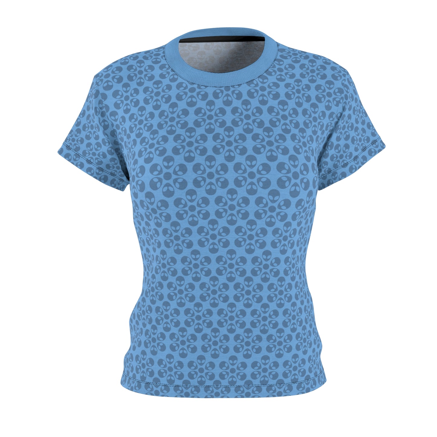 Stylish Womens Floral Tee  Casual Trendy Summer Fashion Gift for Her Short Sleeve Top Alien Flowers Light Blue