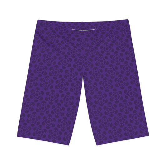 Womens Bike Shorts Alien Flowers Purple