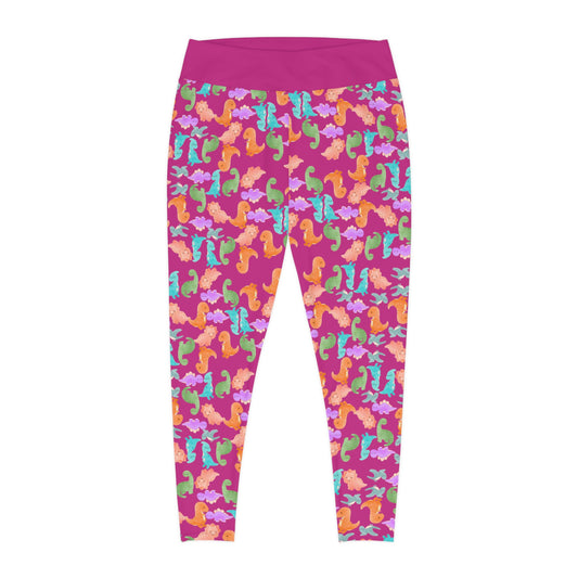 Plus Size Leggings Rainbow Dinos Pink