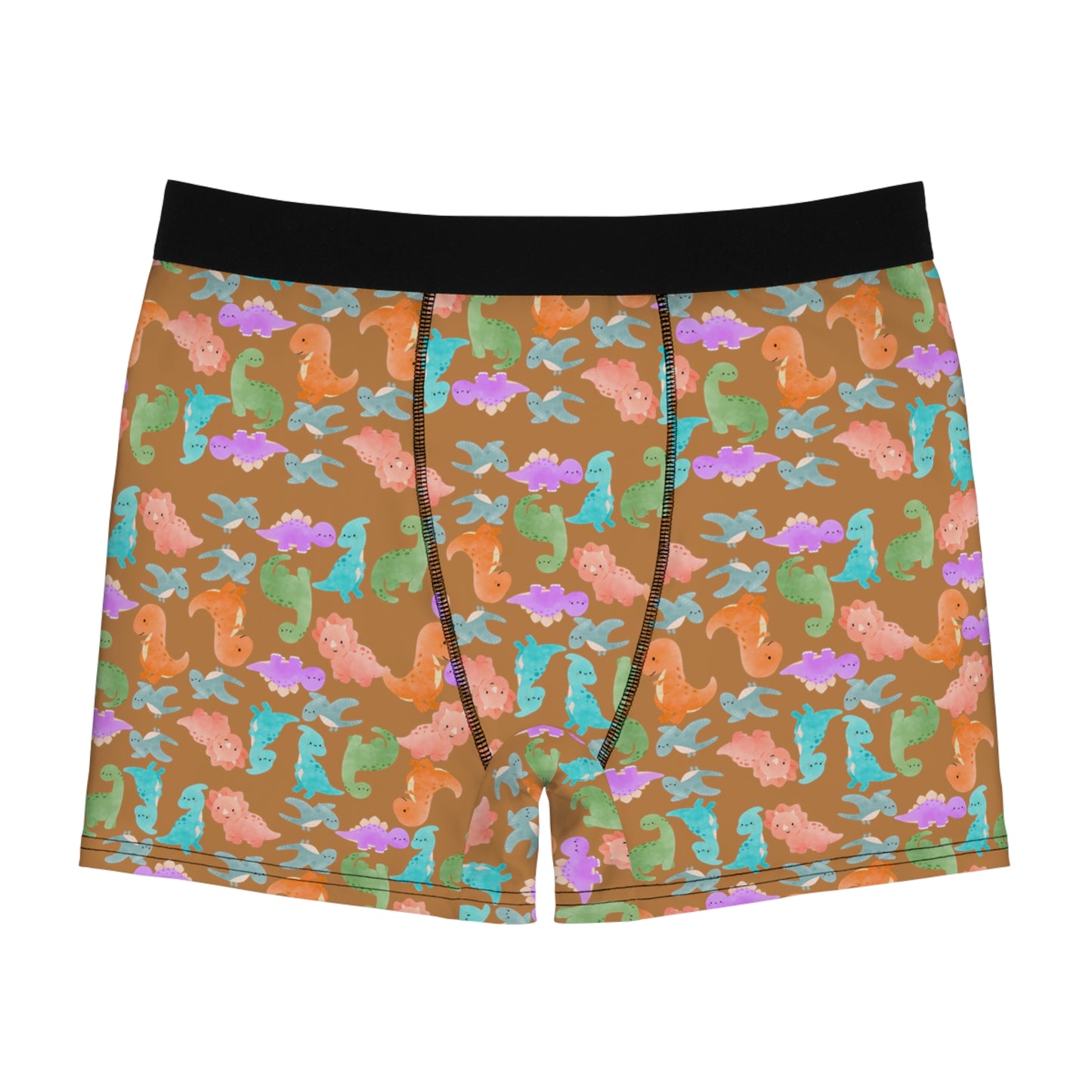 Playful Dino Print Mens Boxer Briefs Fun Underwear Colorful AOP Briefs Gift for Him Beach Vibe Loungewear Rainbow Dinos Light Brown