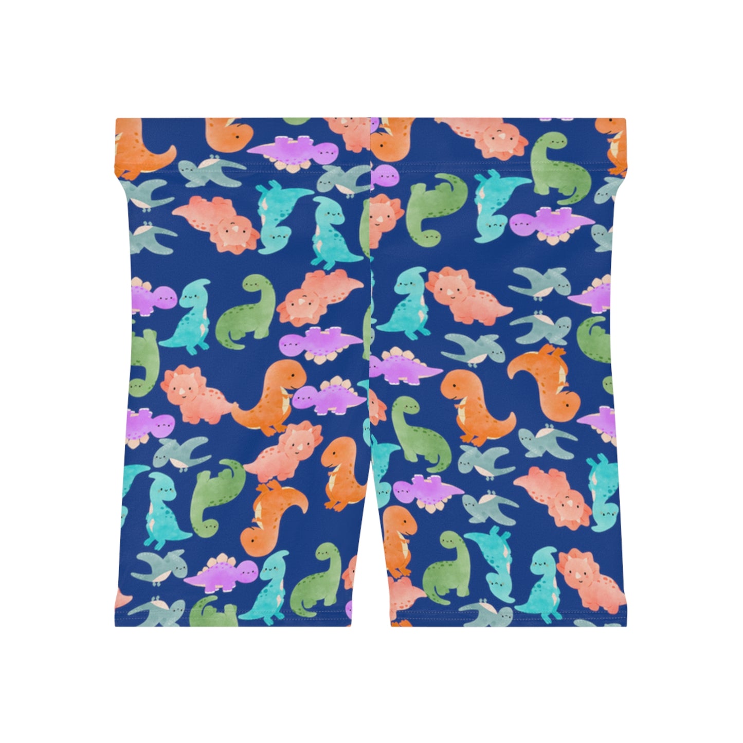 Colorful Dinosaur Womens Biker Shorts  AOP Perfect for Casual Wear workout Summer Birthdays Playdates Unique Gift Rainbow Dinos Dark Blue