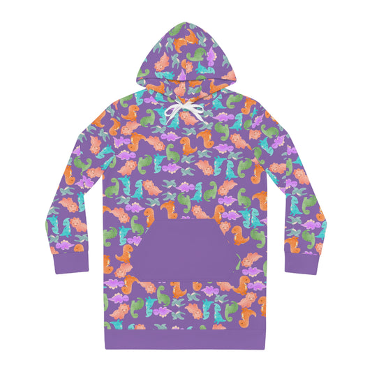 Womens Hoodie Dress Rainbow Dinos Light Purple