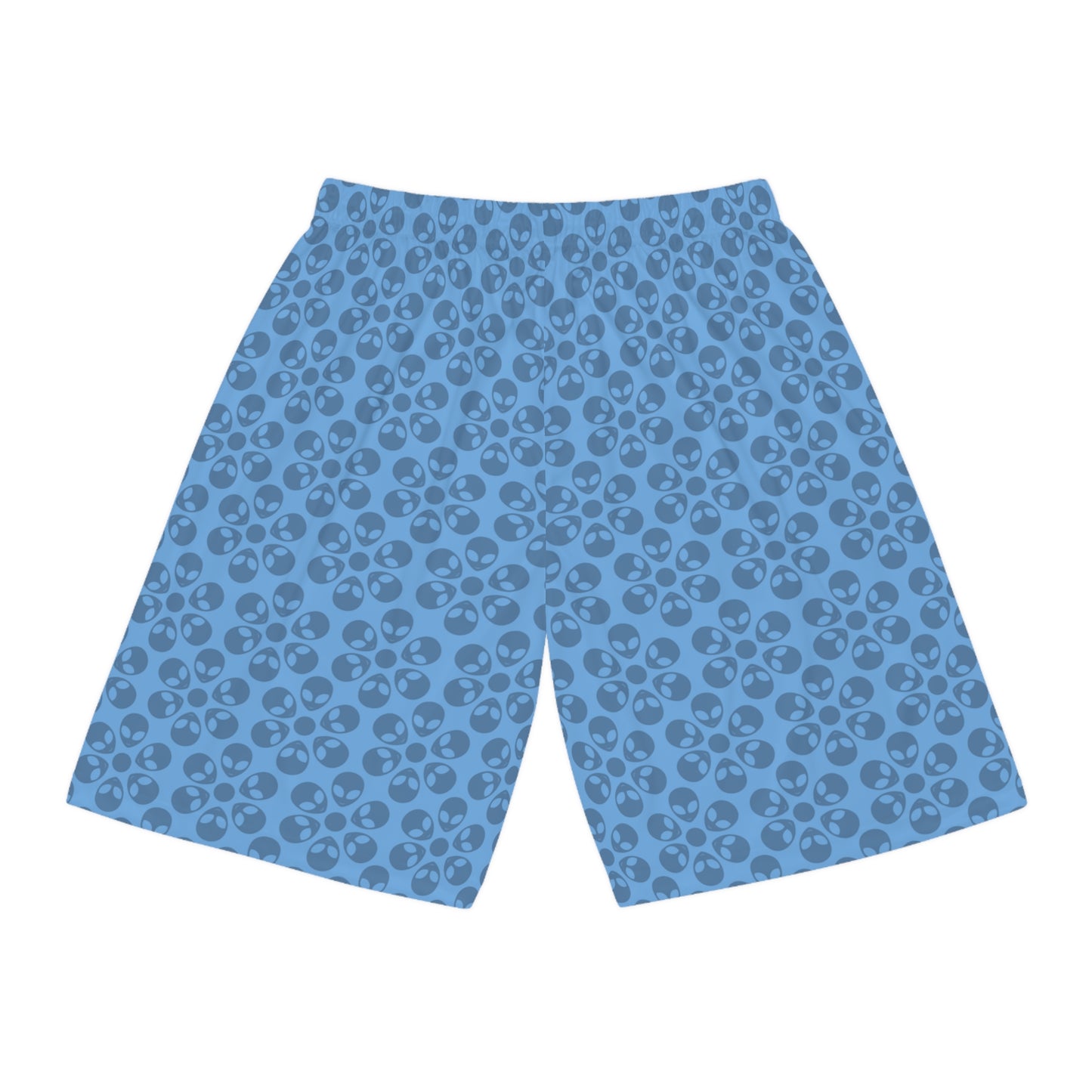 Trendy Skull Pattern Basketball Shorts Summer Activewear Sports Apparel Casual Wear Beach Shorts Gift for Basketball Lovers Alien Flowers Light Blue