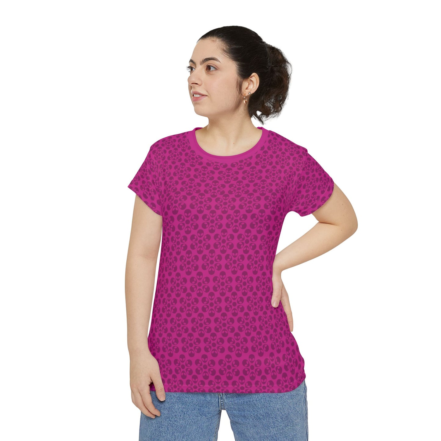 Womens Short Sleeve Shirt Alien Flowers Pink