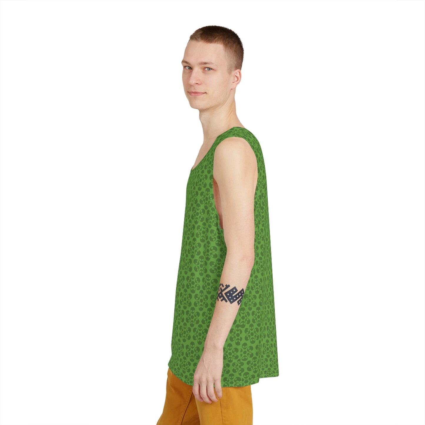 Stylish Mens Tank Top  AOP Leopard Print Summer Wear Fitness Gear Casual Apparel Trendy Vacation Outfit Alien Flowers Green