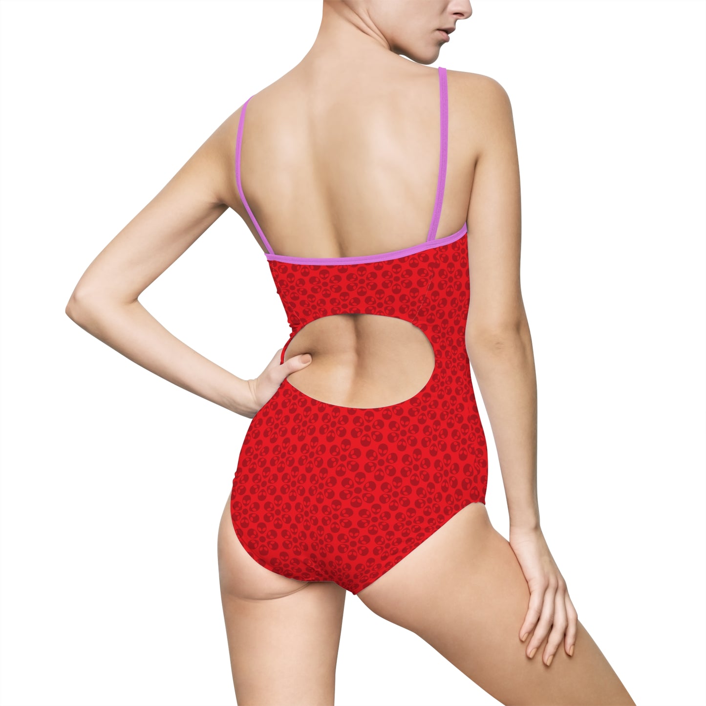 Womens Onepiece Swimsuit  Alien Flowers Red