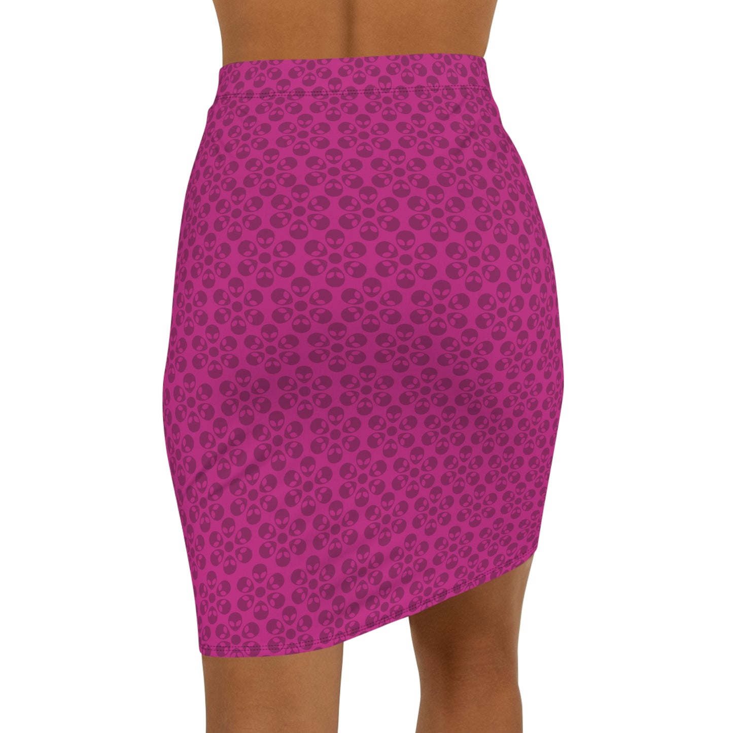 Womens MidWaist Pencil Skirt  Alien Flowers Pink
