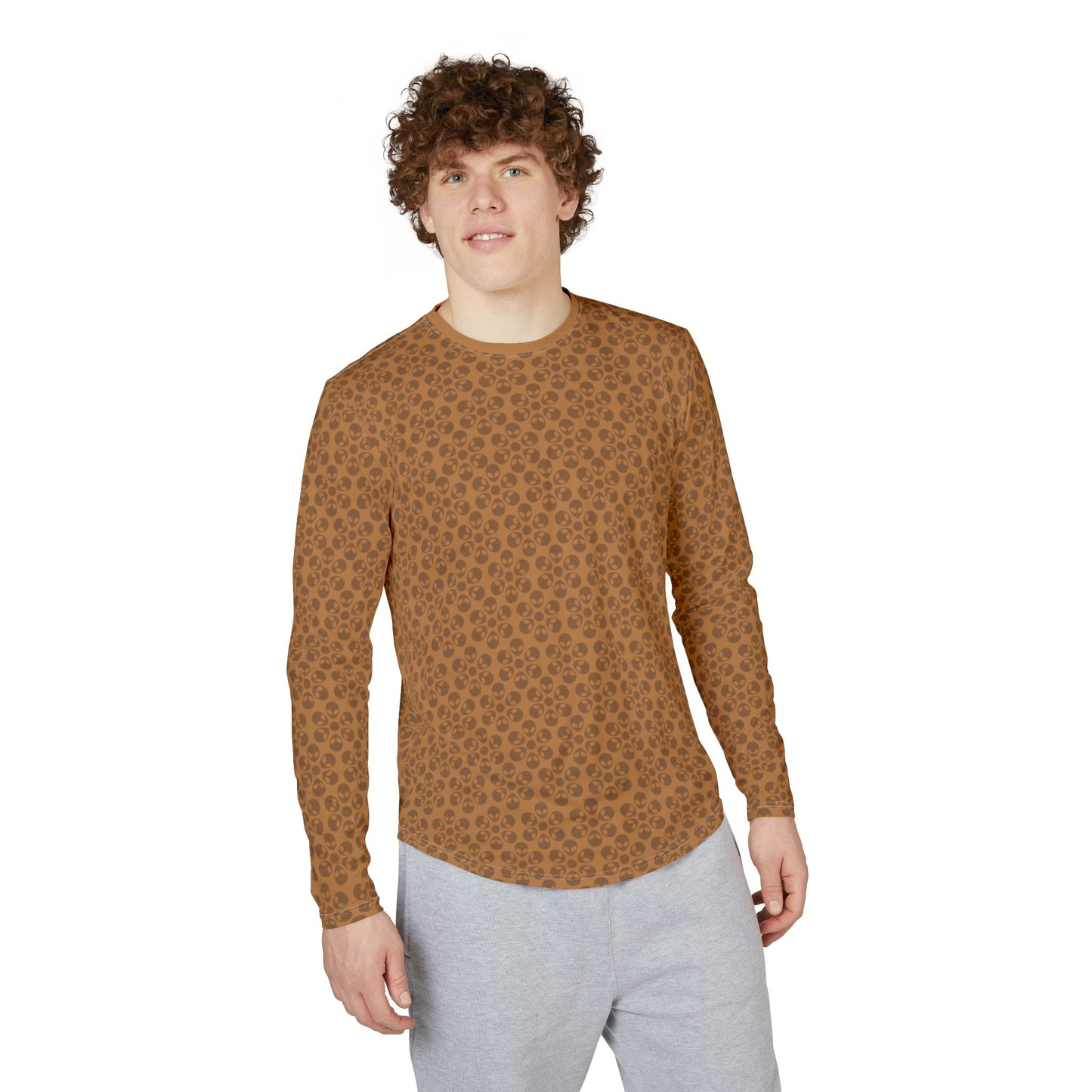 Mens UV Protection Long Sleeve Shirt  Alien Flowers Light Brown