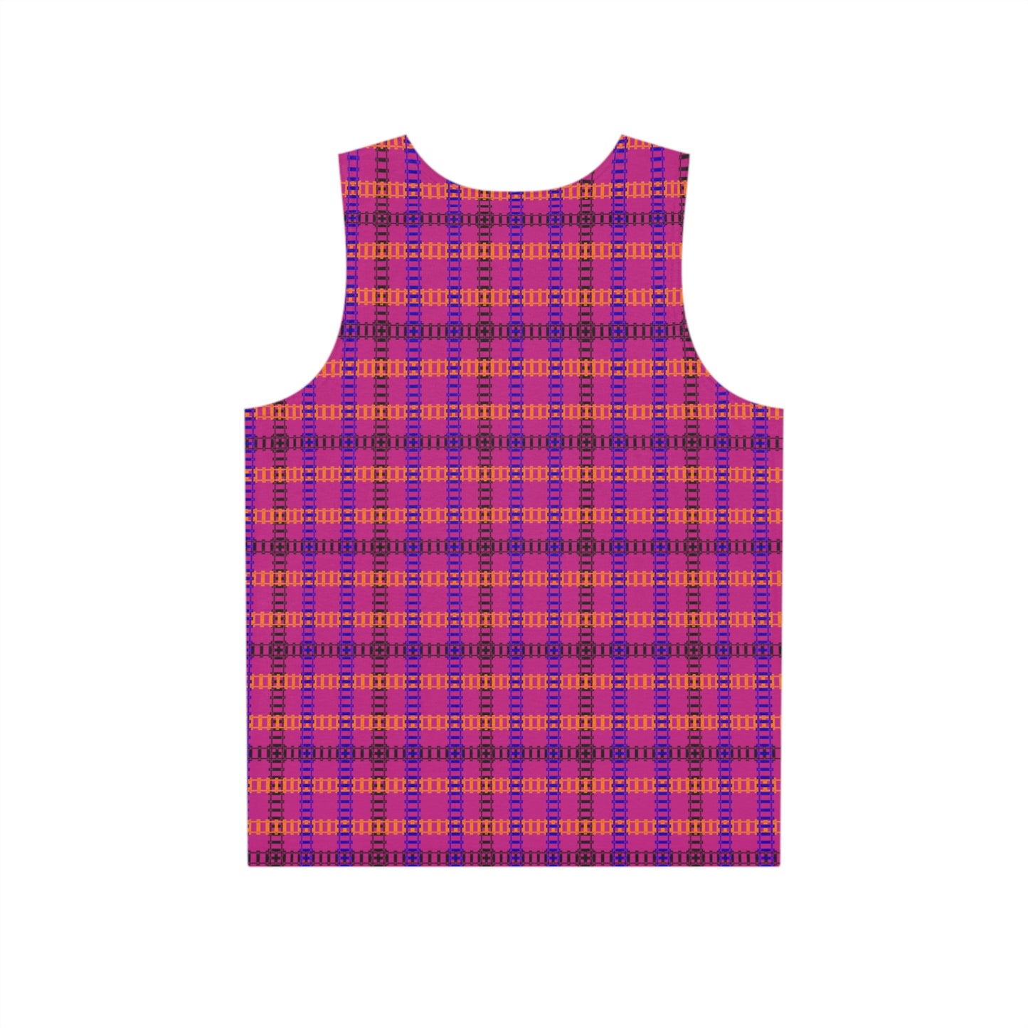Plaid Mens Tank Top Casual Summer Wear Beach Attire Festival Outfit Comfortable Layering Piece Train Tracks Pink