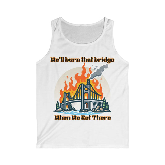 Men's Softstyle Tank Top - Fire Bridge Design - Perfect for Summer Adventures