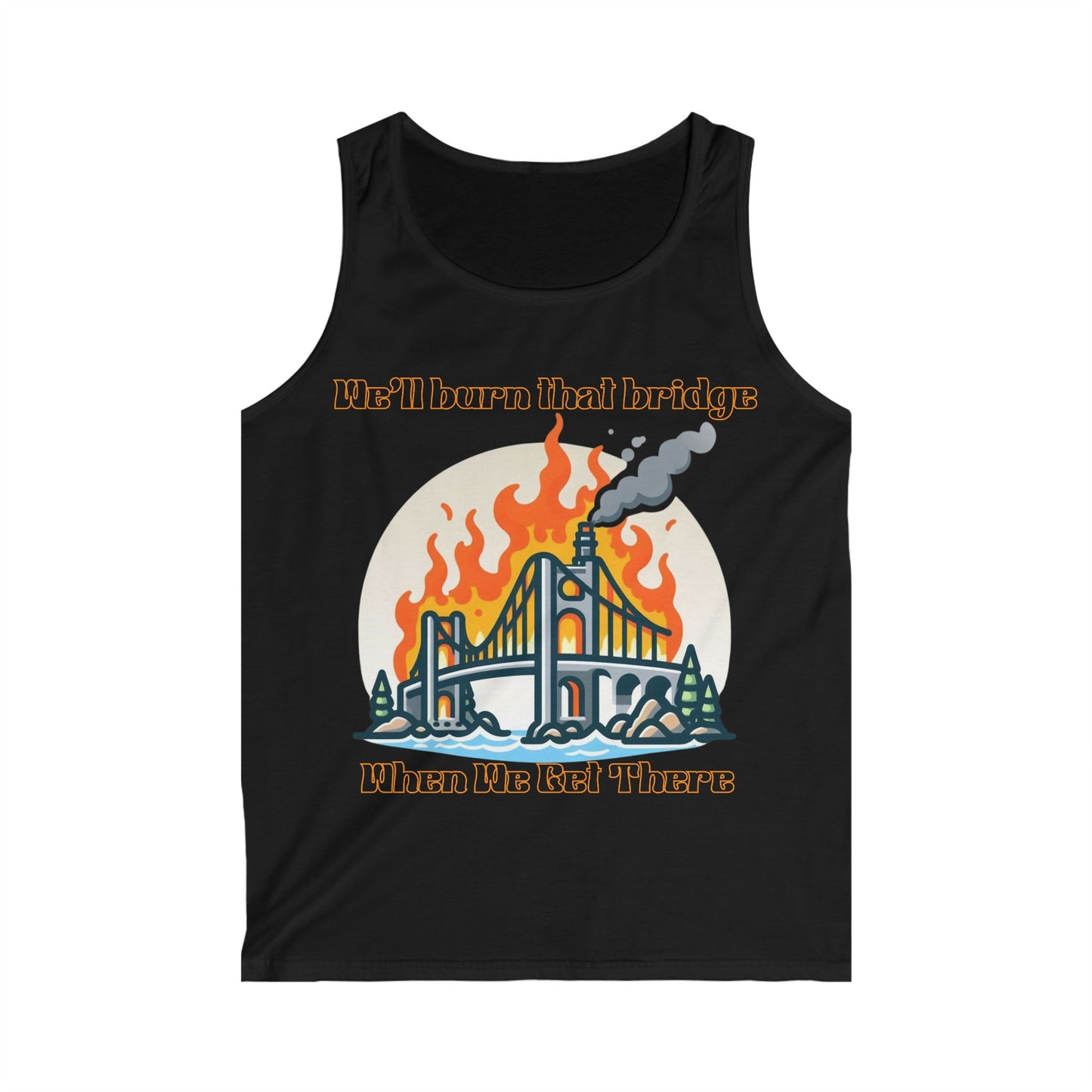 Men's Softstyle Tank Top - Fire Bridge Design - Perfect for Summer Adventures