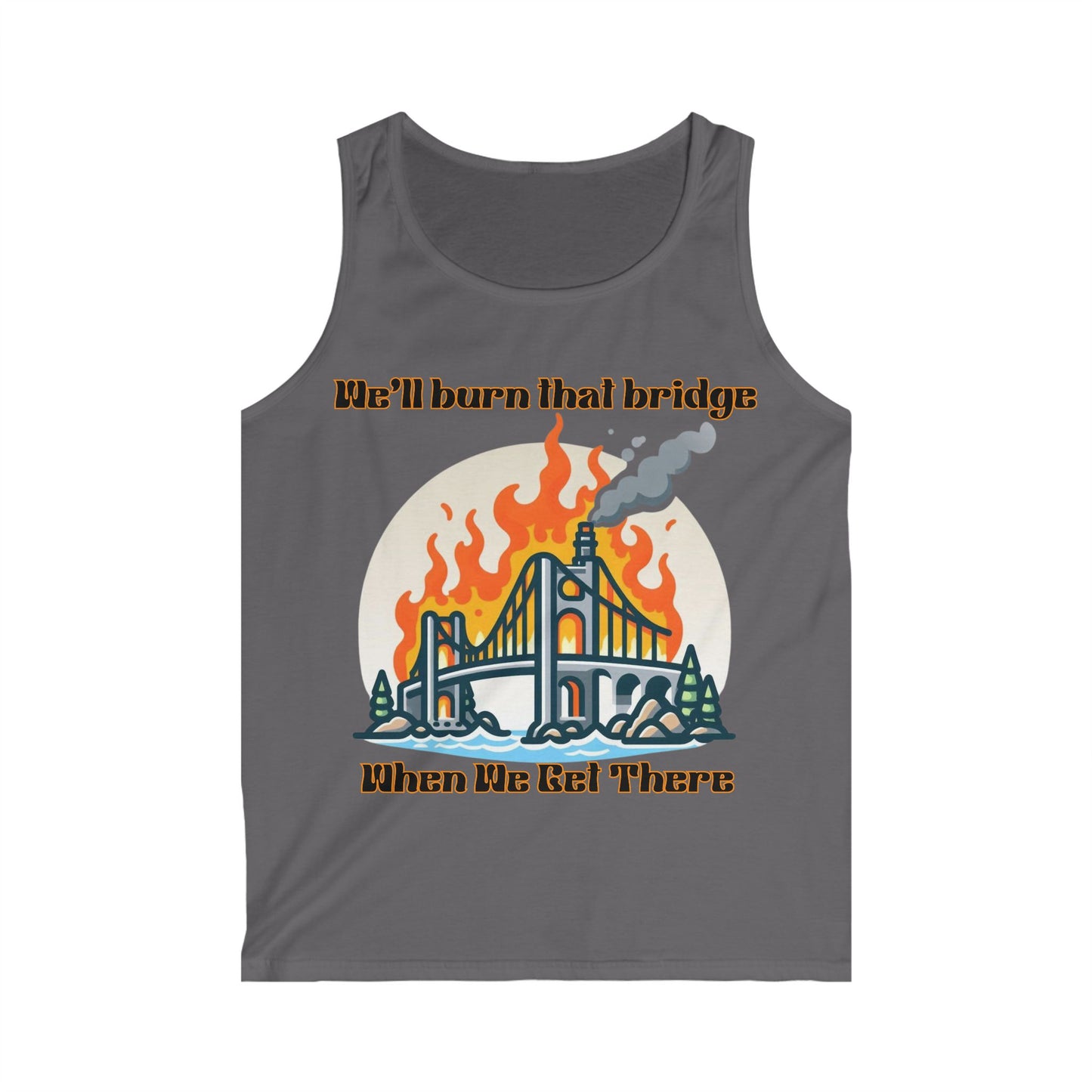 Men's Softstyle Tank Top - Fire Bridge Design - Perfect for Summer Adventures