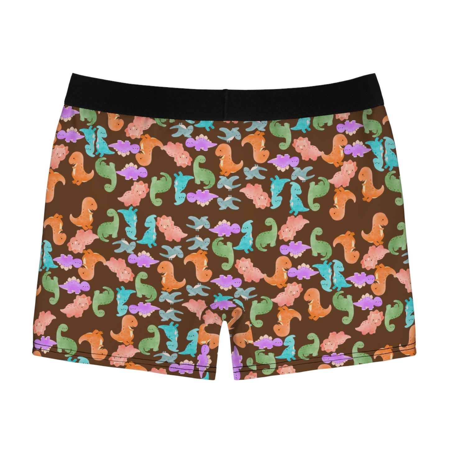 Playful Dino Print Mens Boxer Briefs Fun Underwear Colorful AOP Briefs Gift for Him Beach Vibe Loungewear Rainbow Dinos Brown