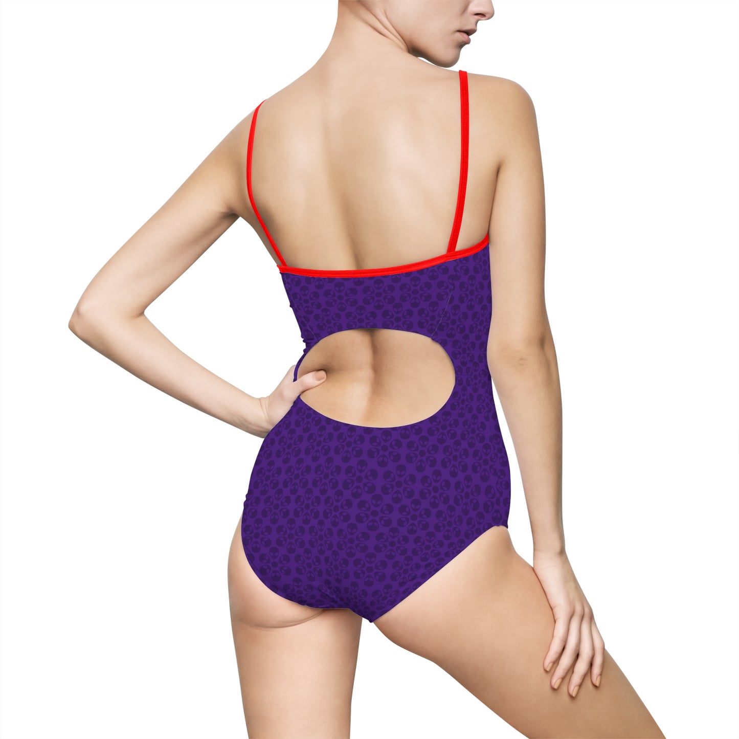 Womens Onepiece Swimsuit  Alien Flowers Purple